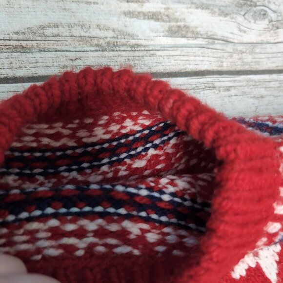 Red Nordic Fair Isle Christmas Wool Sweater Handmade - Picture 3 of 7